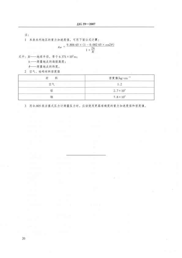 JJG59-2007活塞式压力计检定规程 P20